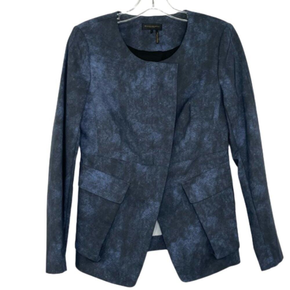 Donna Karan New York Blue Asymmetrical Patch Flap Zip Blazer Women's size 4 NWT
